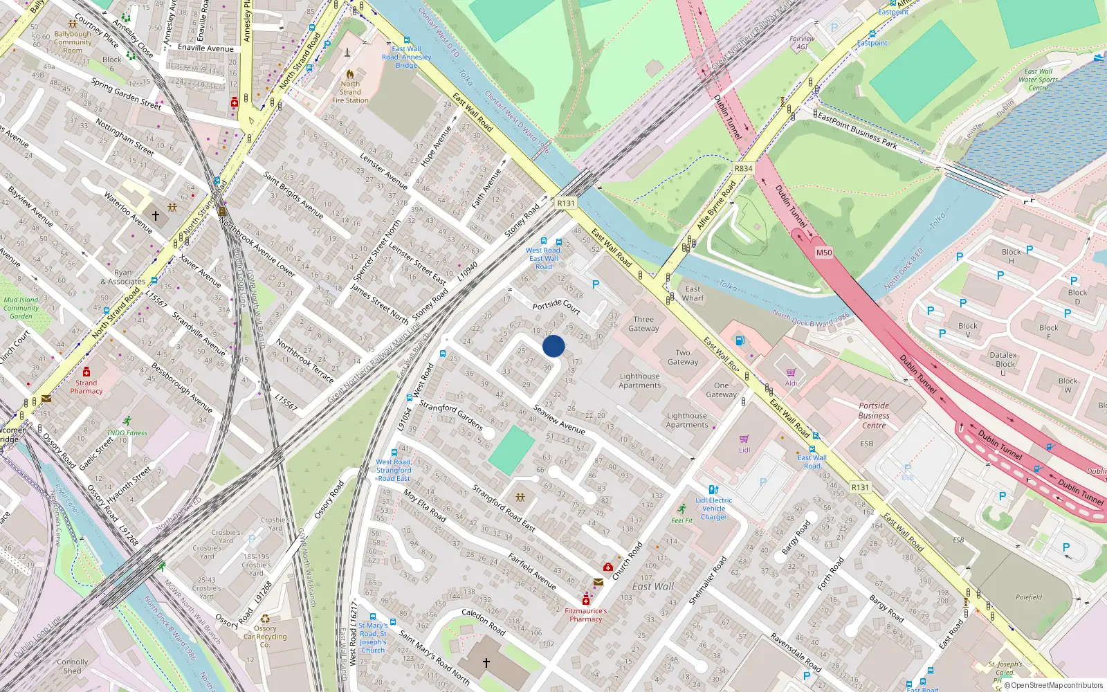 Overhead map showing the location of 14 Crescent Gardens, East Wall, Dublin