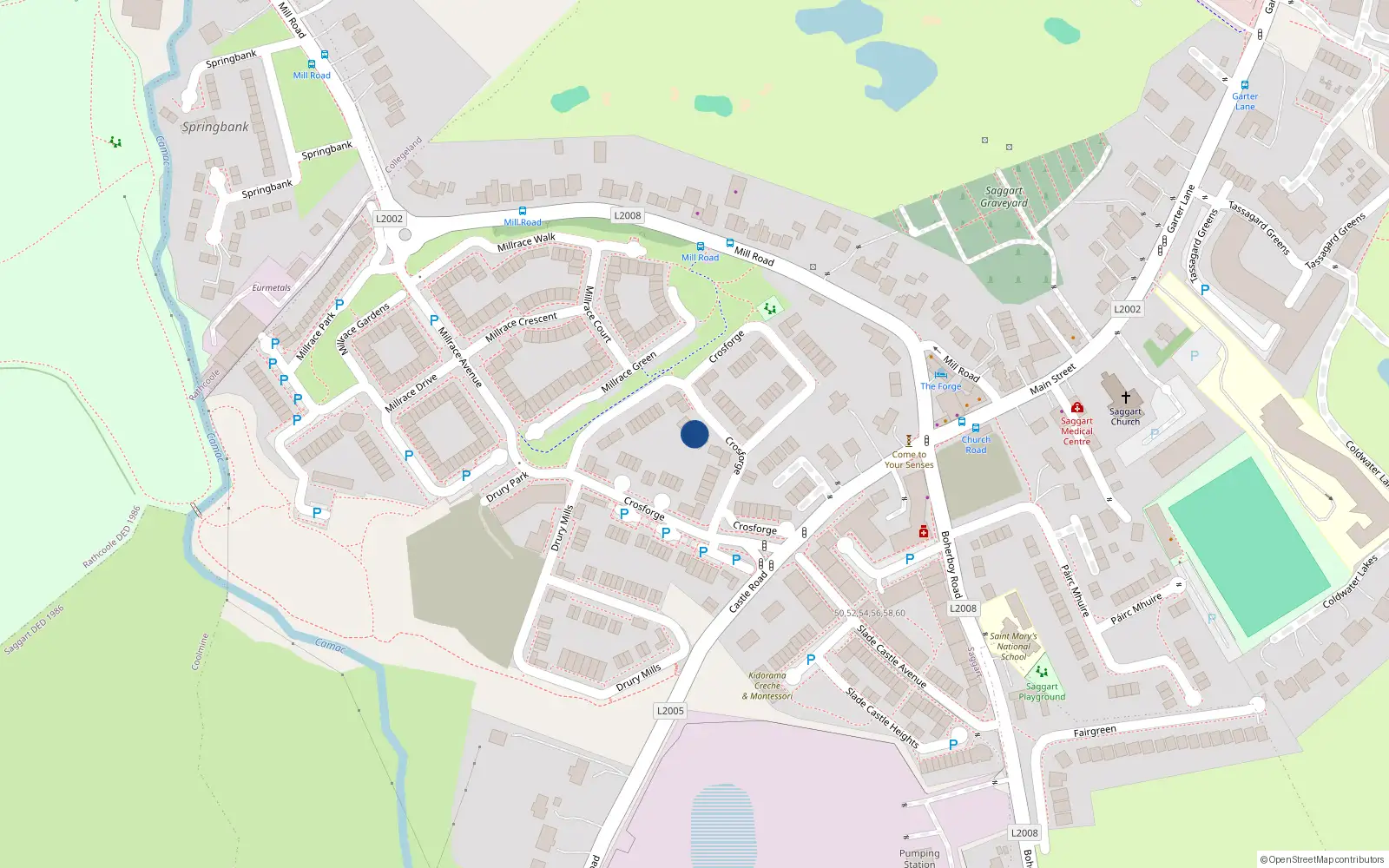 Overhead map showing the location of 14 Crosforge, Saggart