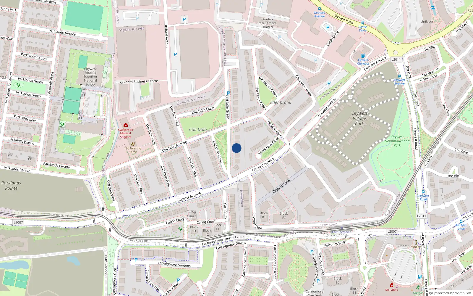 Overhead map showing the location of 14 Cúil Duin Green, Cúil Dúin