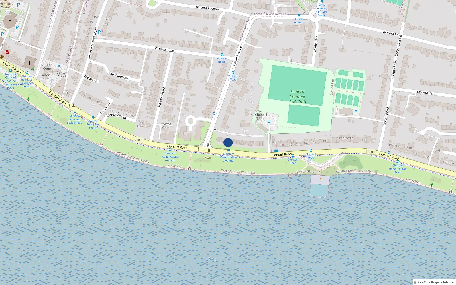 Overhead map showing the location of 14 Danesfort, Castle Avenue, Clontarf