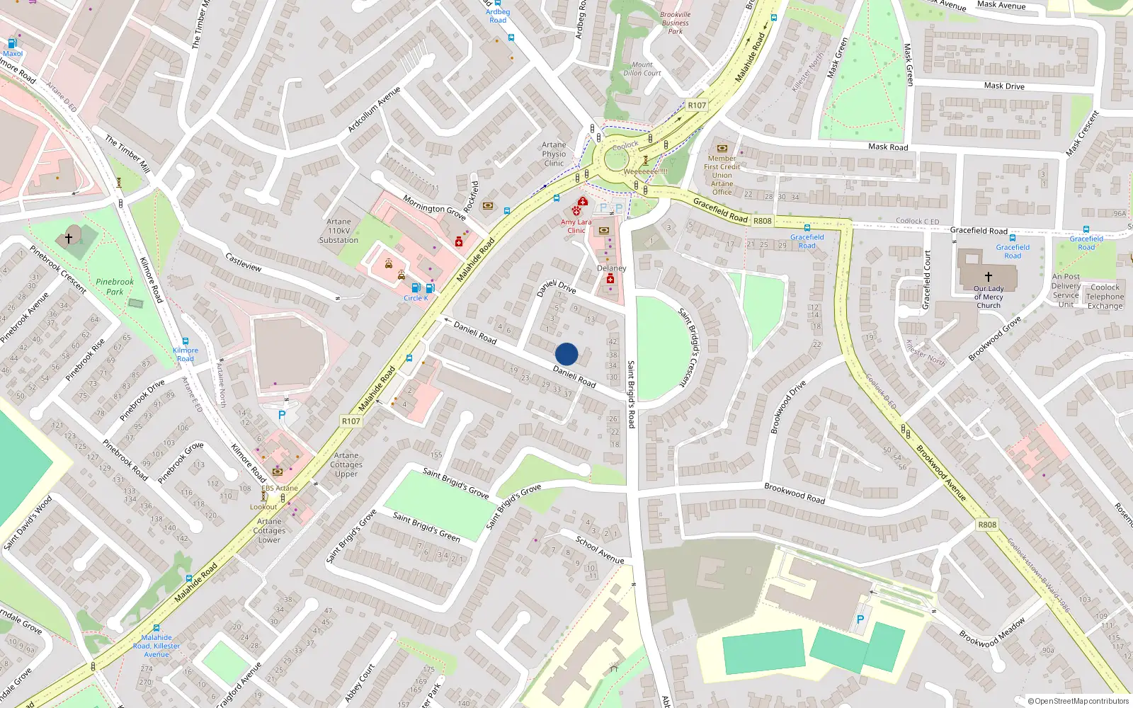 Overhead map showing the location of 14 Danieli Road, Dublin 5