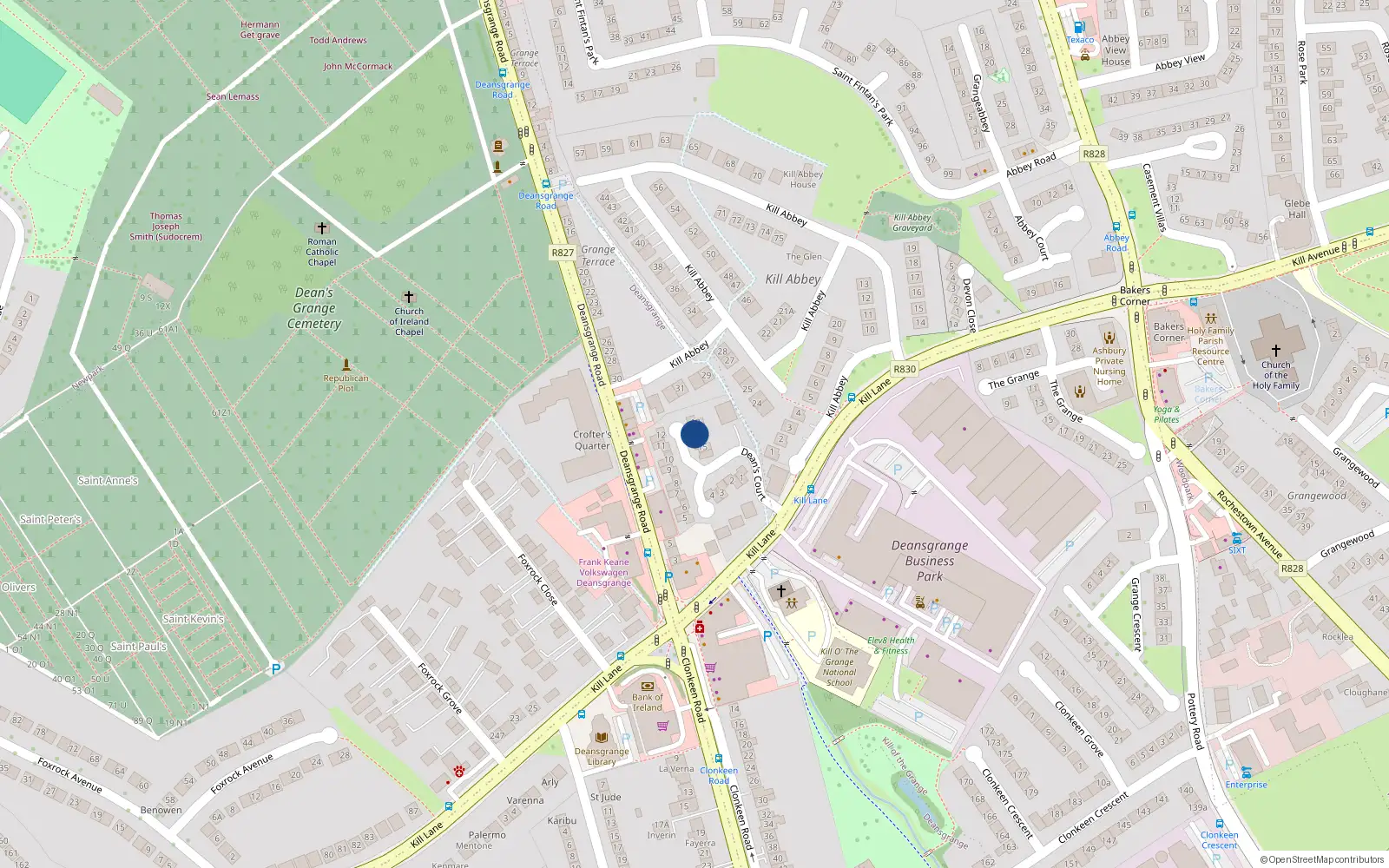 Overhead map showing the location of 14 Deans Court, Kill Lane, Deans Grange