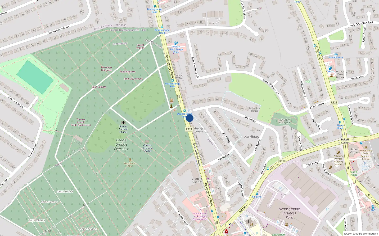 Overhead map showing the location of 14 Deansgrange Road, Deansgrange