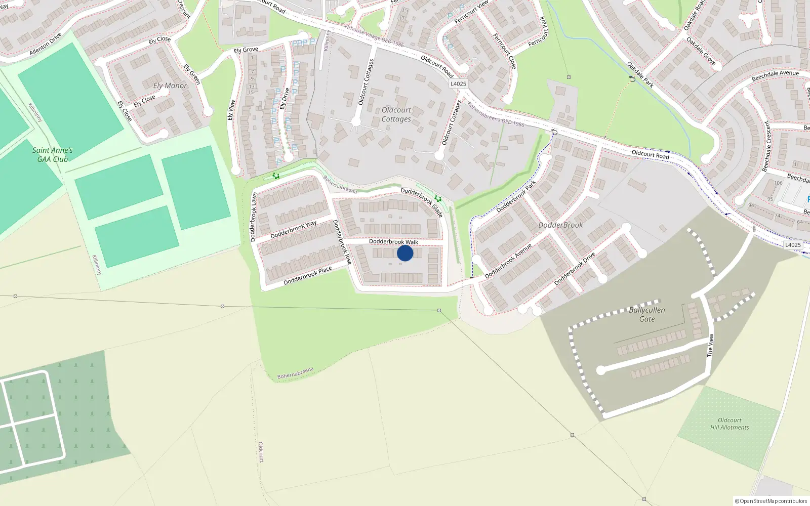 Overhead map showing the location of 14 Dodderbrook Walk, Bohernabreena