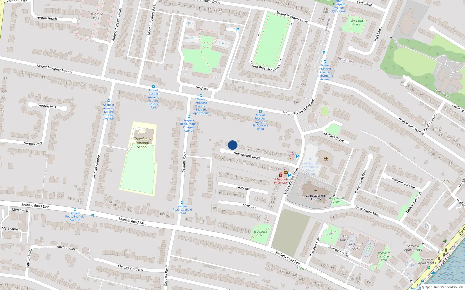 Overhead map showing the location of 14 Dollymount Grove, Dublin 3