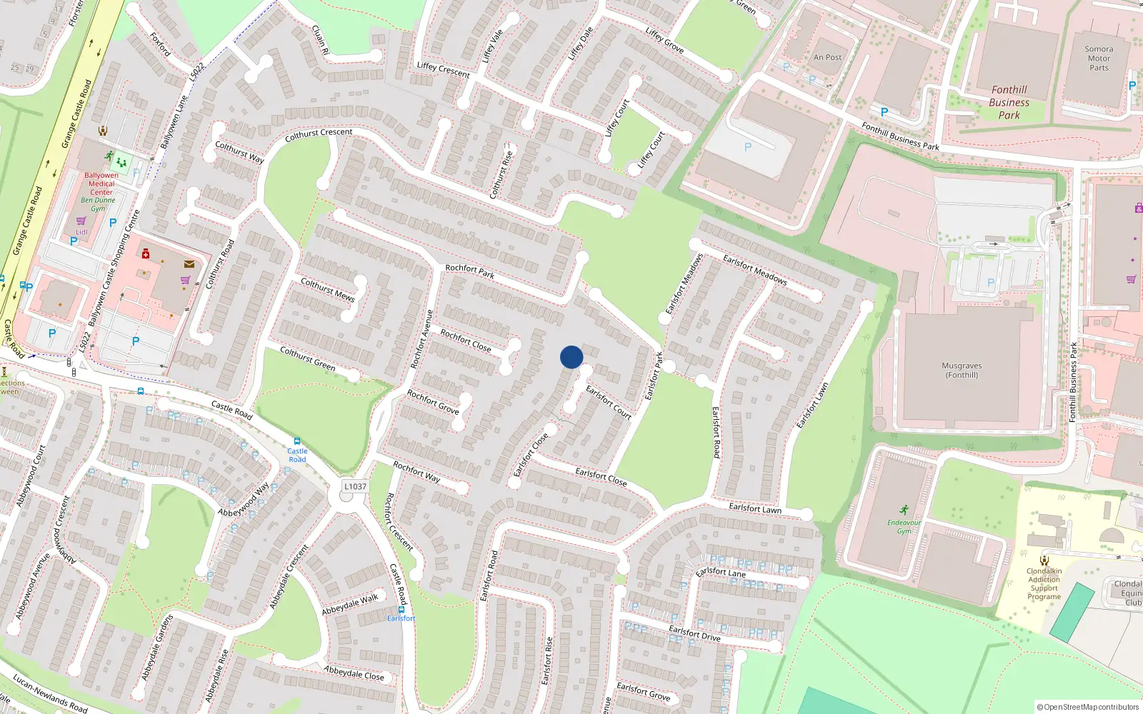 Overhead map showing the location of 14 Earlsfort Court, Lucan, Dublin
