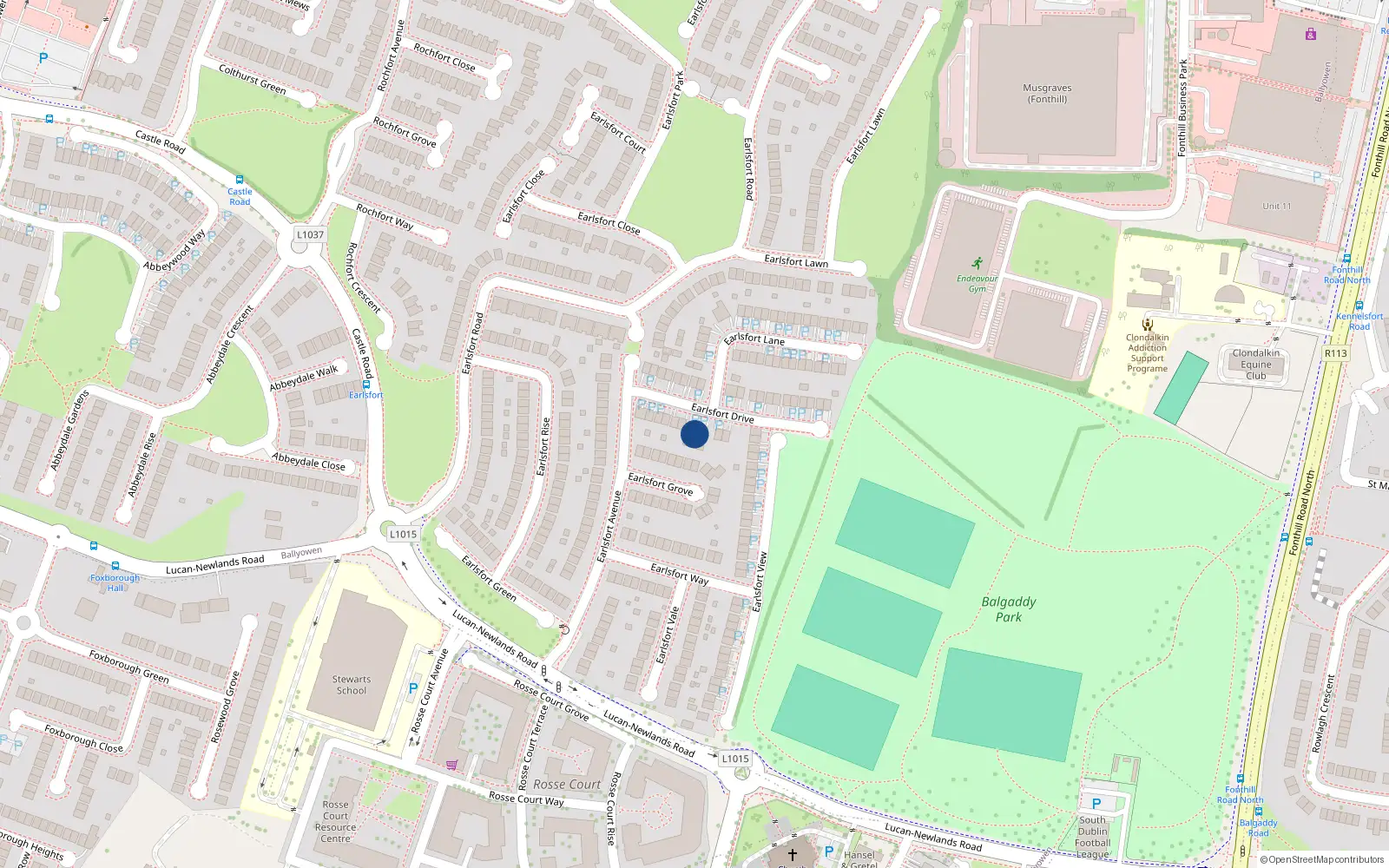 Overhead map showing the location of 14 Earlsfort Drive, Lucan, Dublin