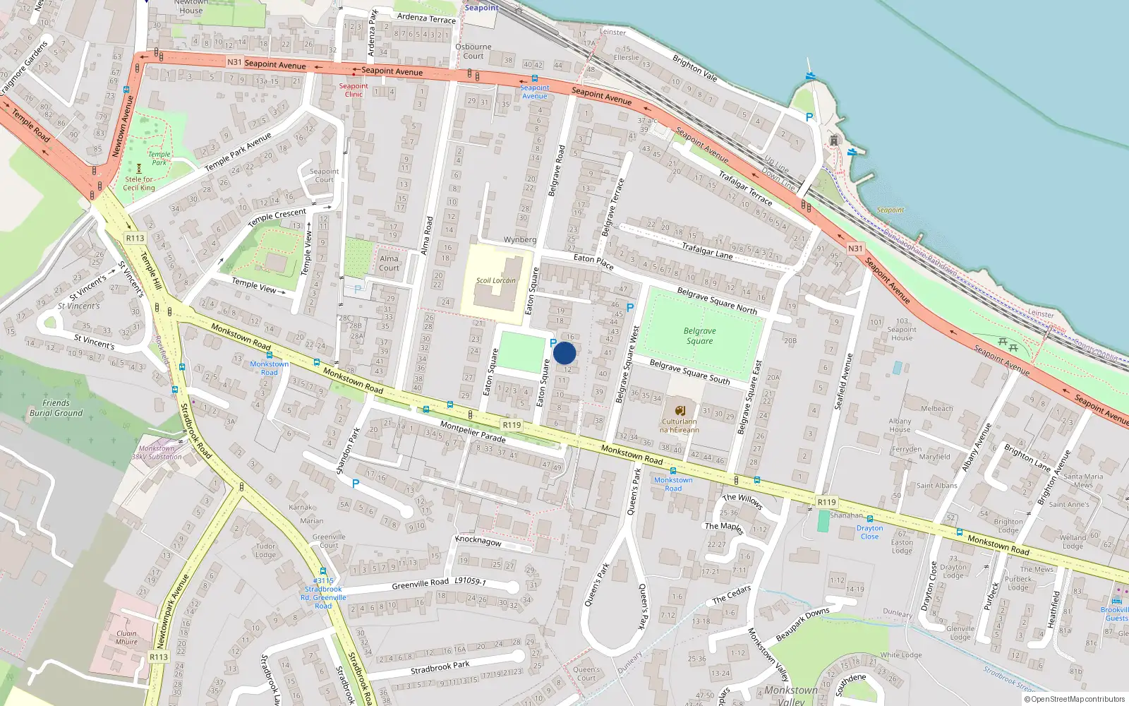 Overhead map showing the location of 14 Eaton Square, Blackrock