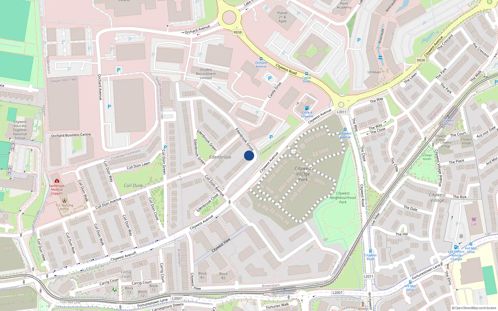 Overhead map showing the location of 14 Edenbrook Grove, Cooldown Commons