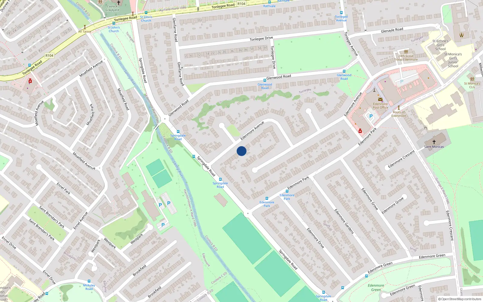 Overhead map showing the location of 14 Edenmore Avenue, Raheny, Dublin 5