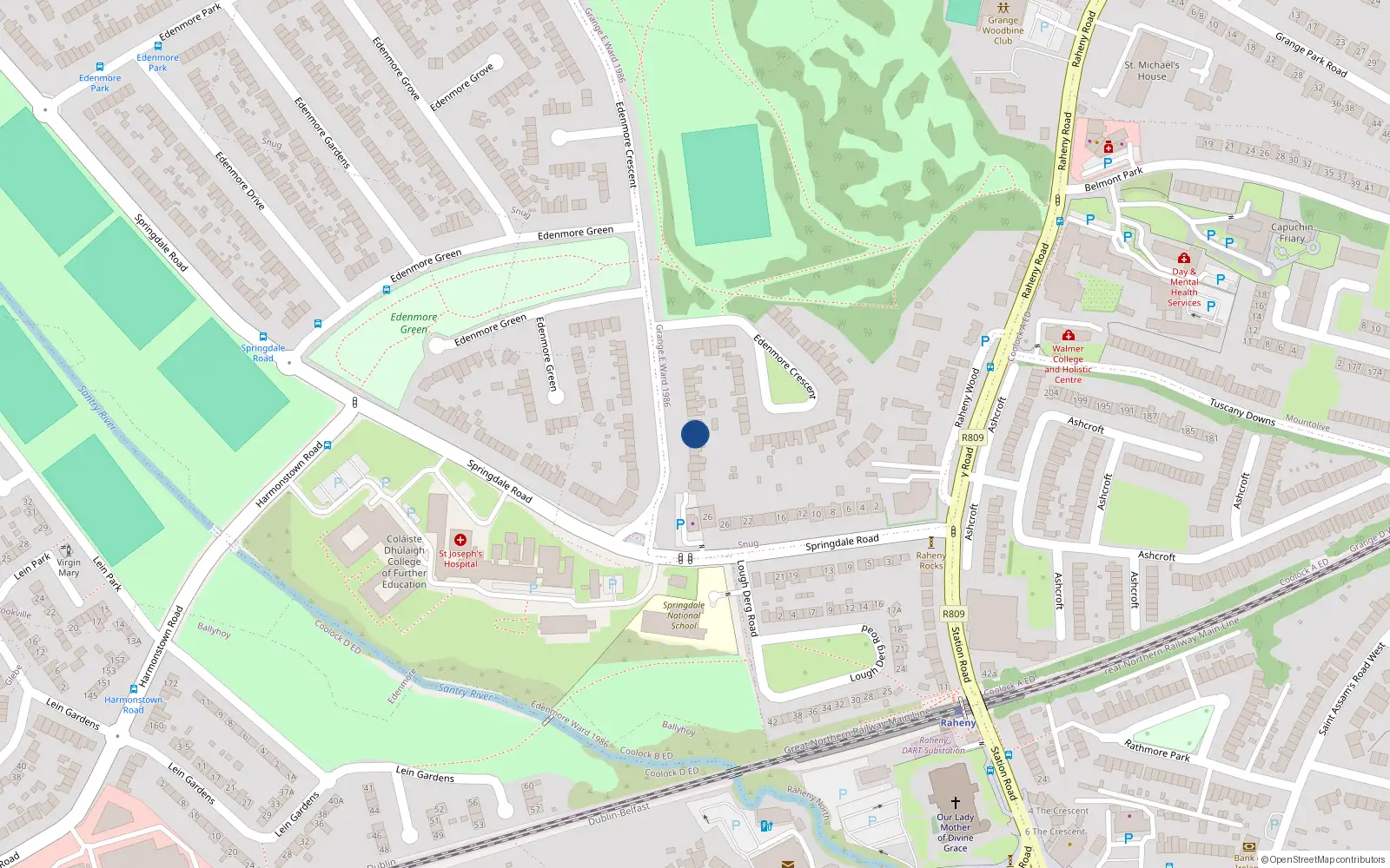 Overhead map showing the location of 14 Edenmore Crescent, Dublin 5