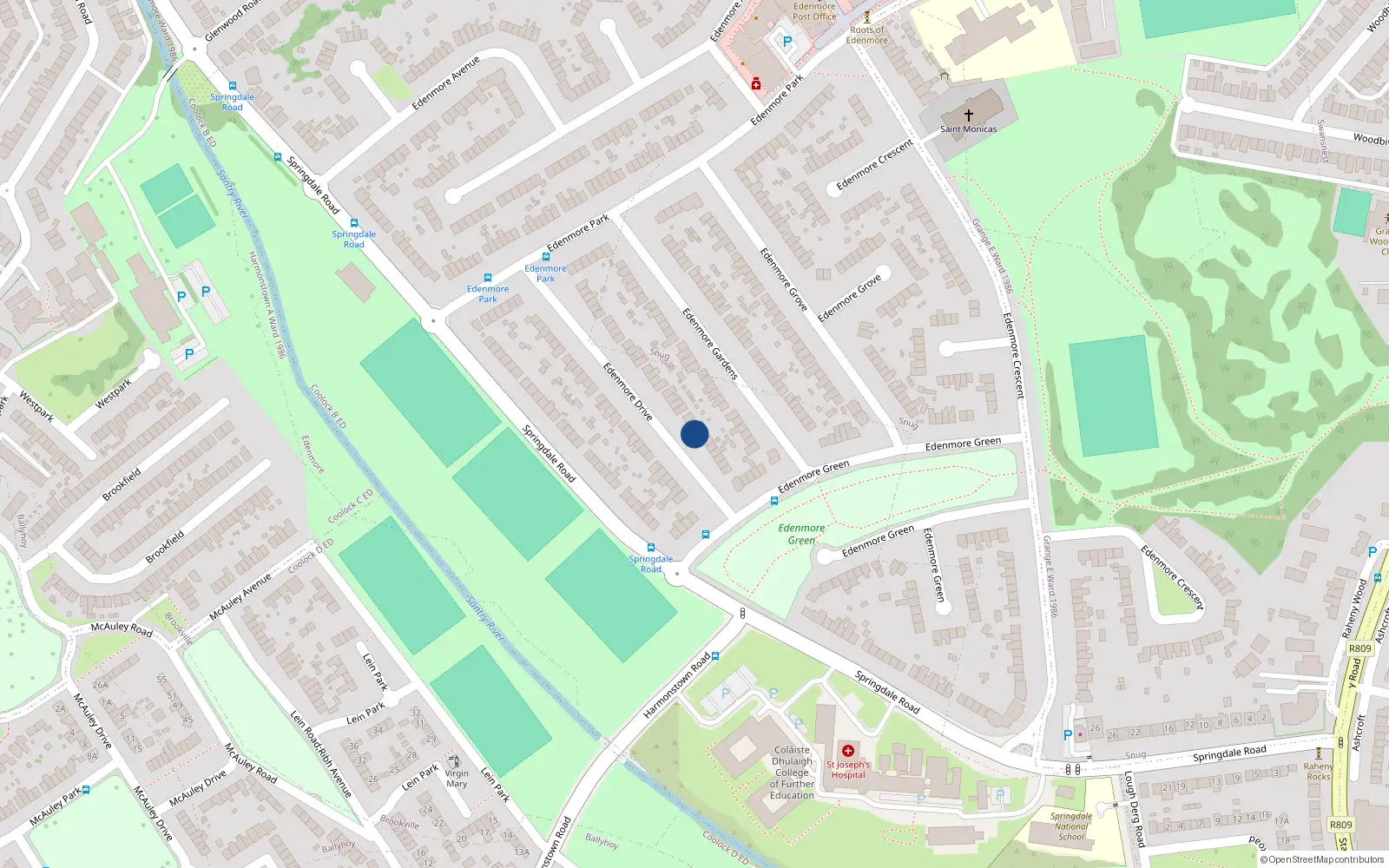Overhead map showing the location of 14 Edenmore Drive, Raheny, Dublin 5
