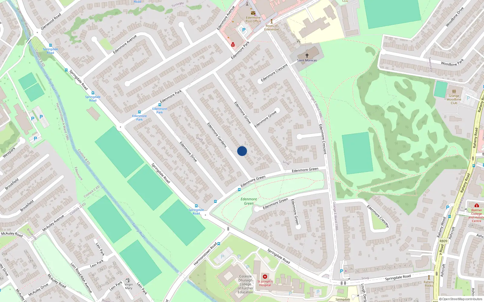 Overhead map showing the location of 14 Edenmore Gardens, Dublin 5