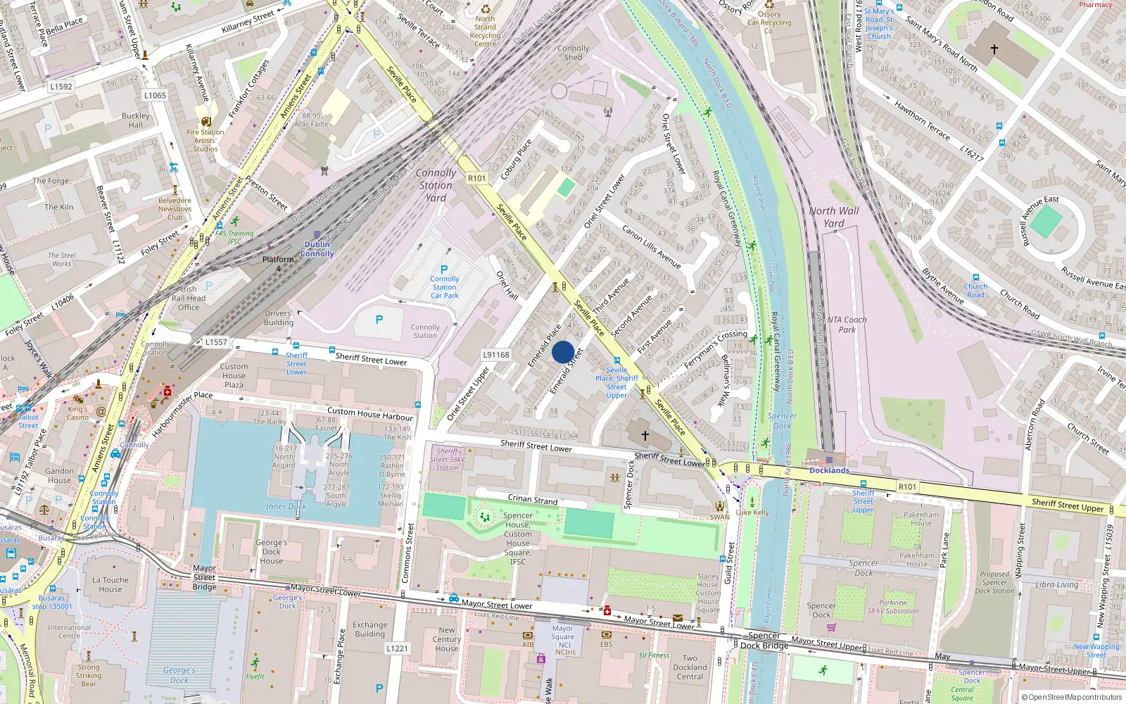 Overhead map showing the location of 14 Emerald Street, Dublin 1