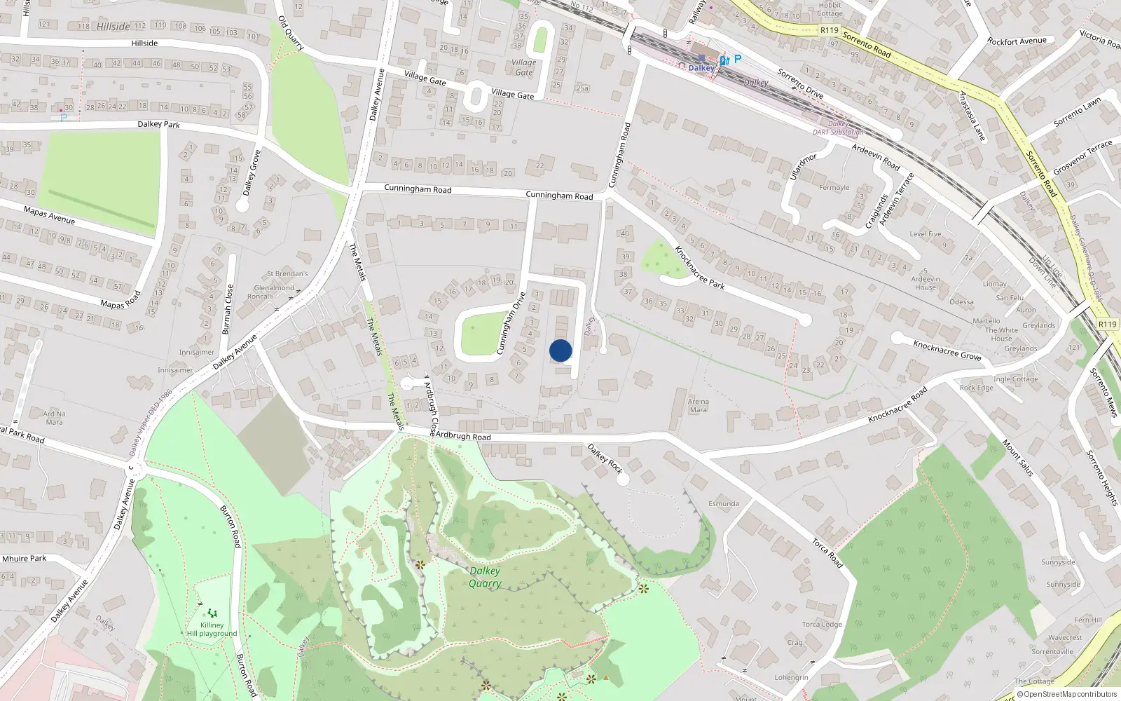 Overhead map showing the location of 14 Enderly, Dalkey