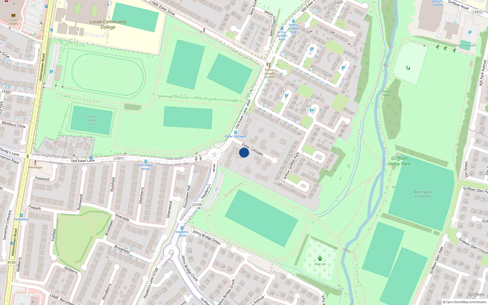 Overhead map showing the location of 14 Esker Cottages, Lucan, Dublin