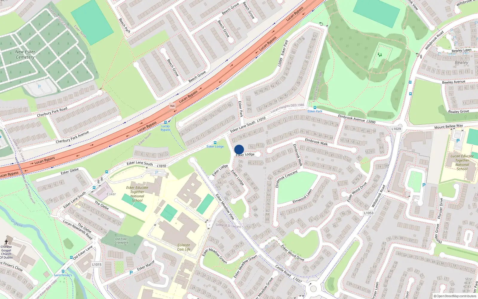 Overhead map showing the location of 14 Esker Lodge, Lucan