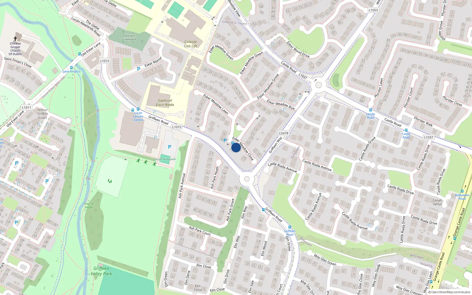 Overhead map showing the location of 14 Esker Meadow Close, Lucan