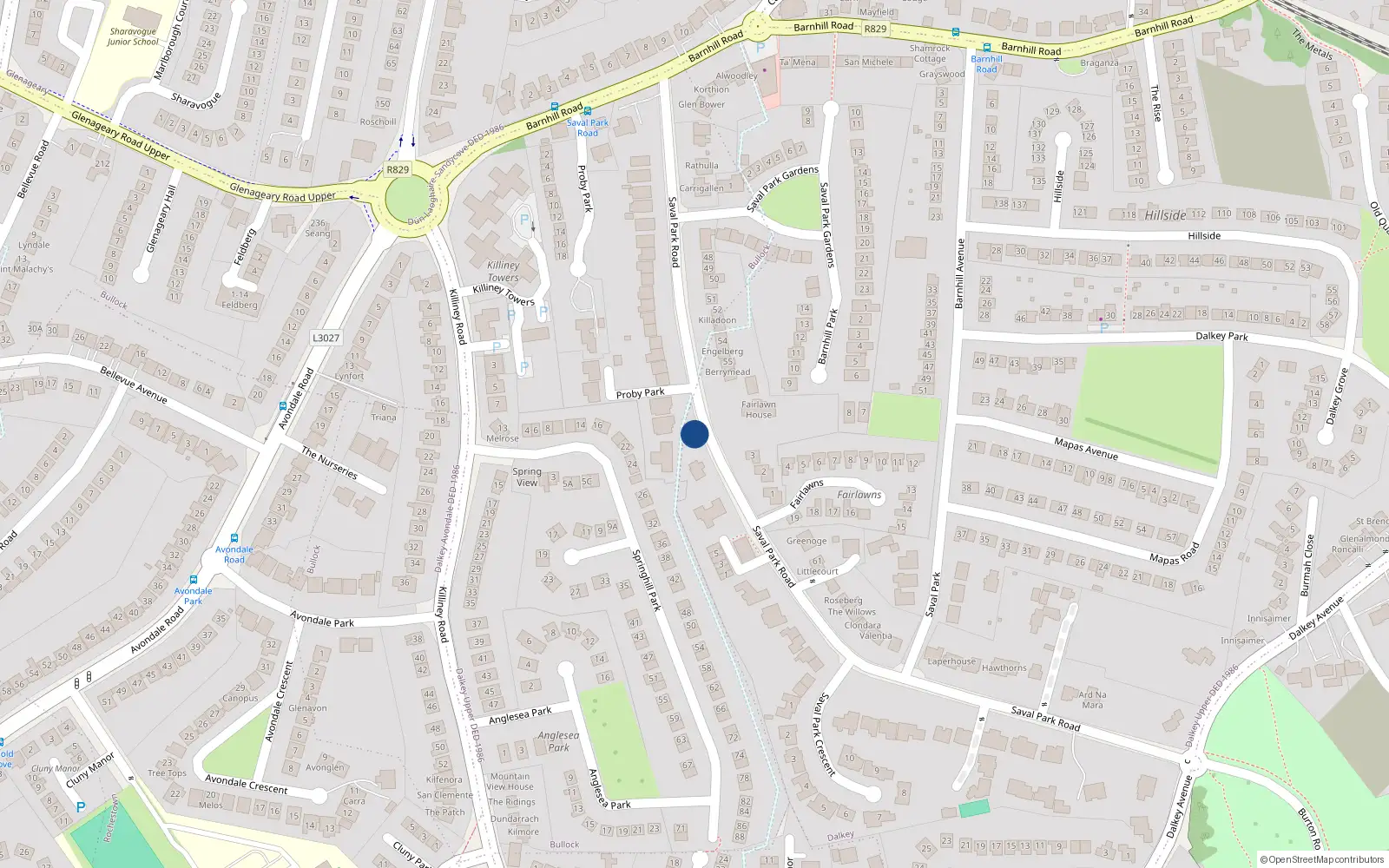 Overhead map showing the location of 14 Fairlawns, Dalkey