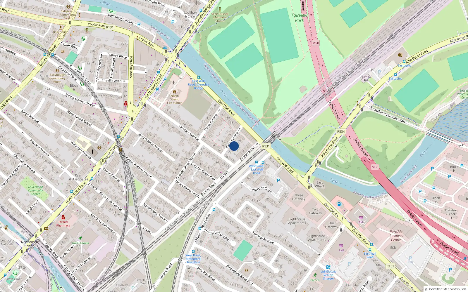 Overhead map showing the location of 14 Faith Avenue, North Strand, Dublin 3