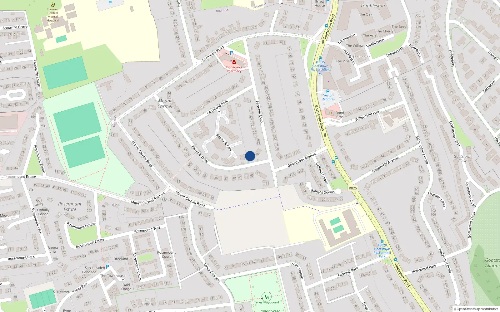 Overhead map showing the location of 14 Farmhill Drive, Roebuck