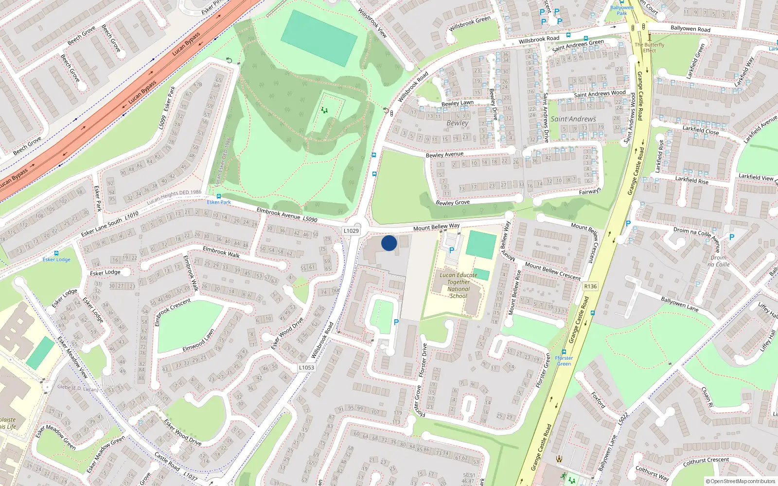 Overhead map showing the location of 14 Fforster Terrace, Lucan, Co Dublin