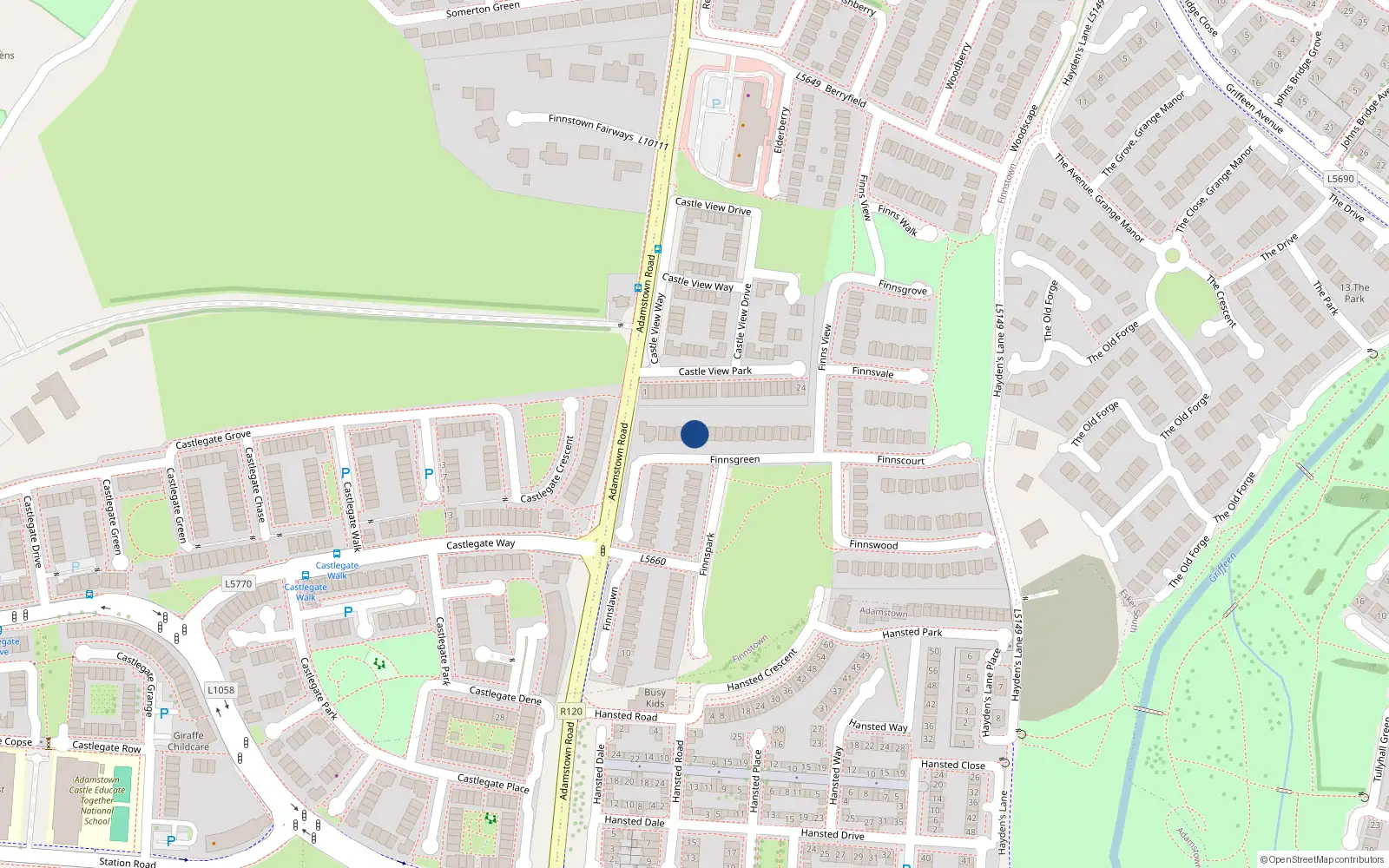 Overhead map showing the location of 14 Finnsgreen, Lucan