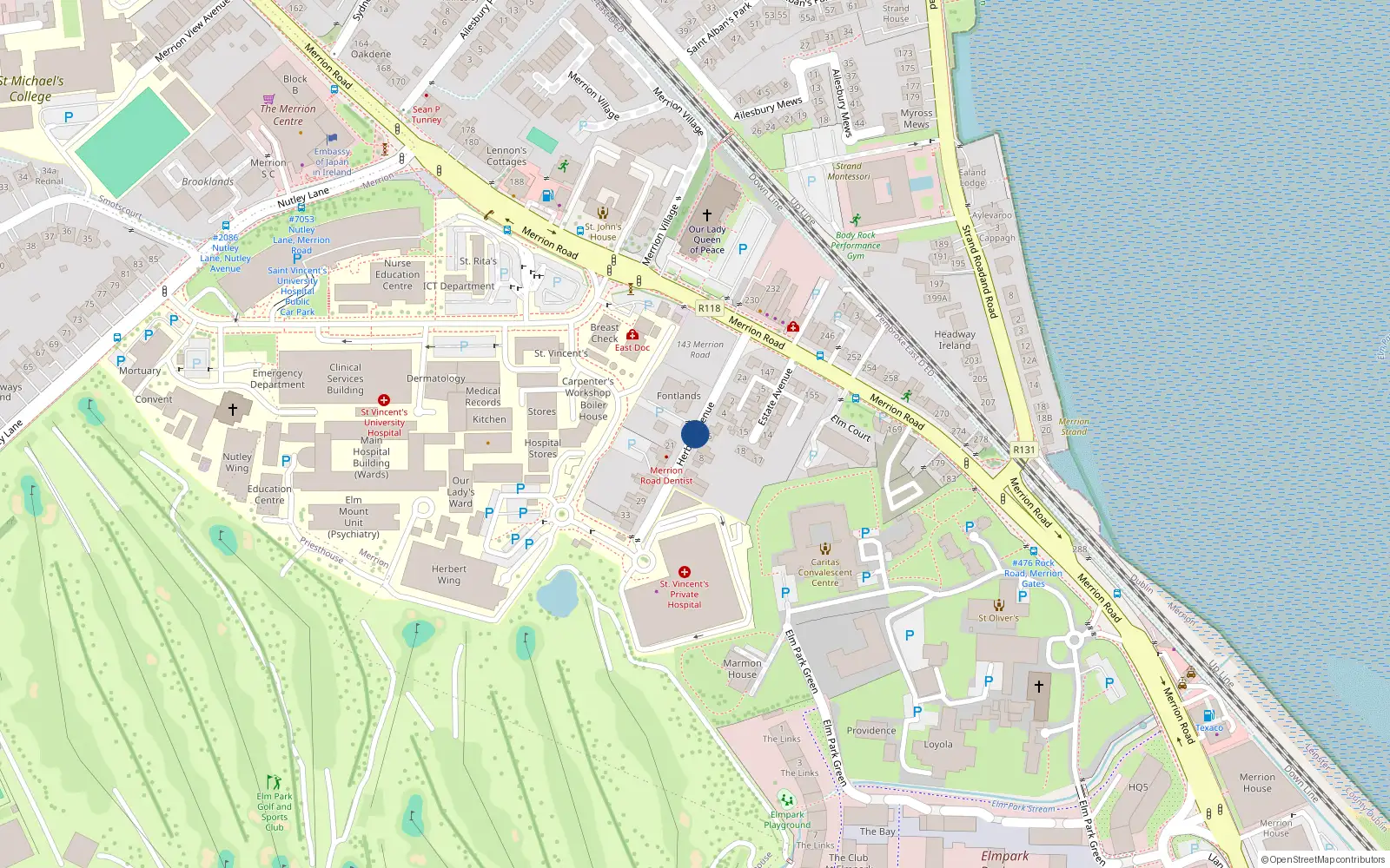 Overhead map showing the location of 14 Fortlands, Herbert Avenue, Merrion
