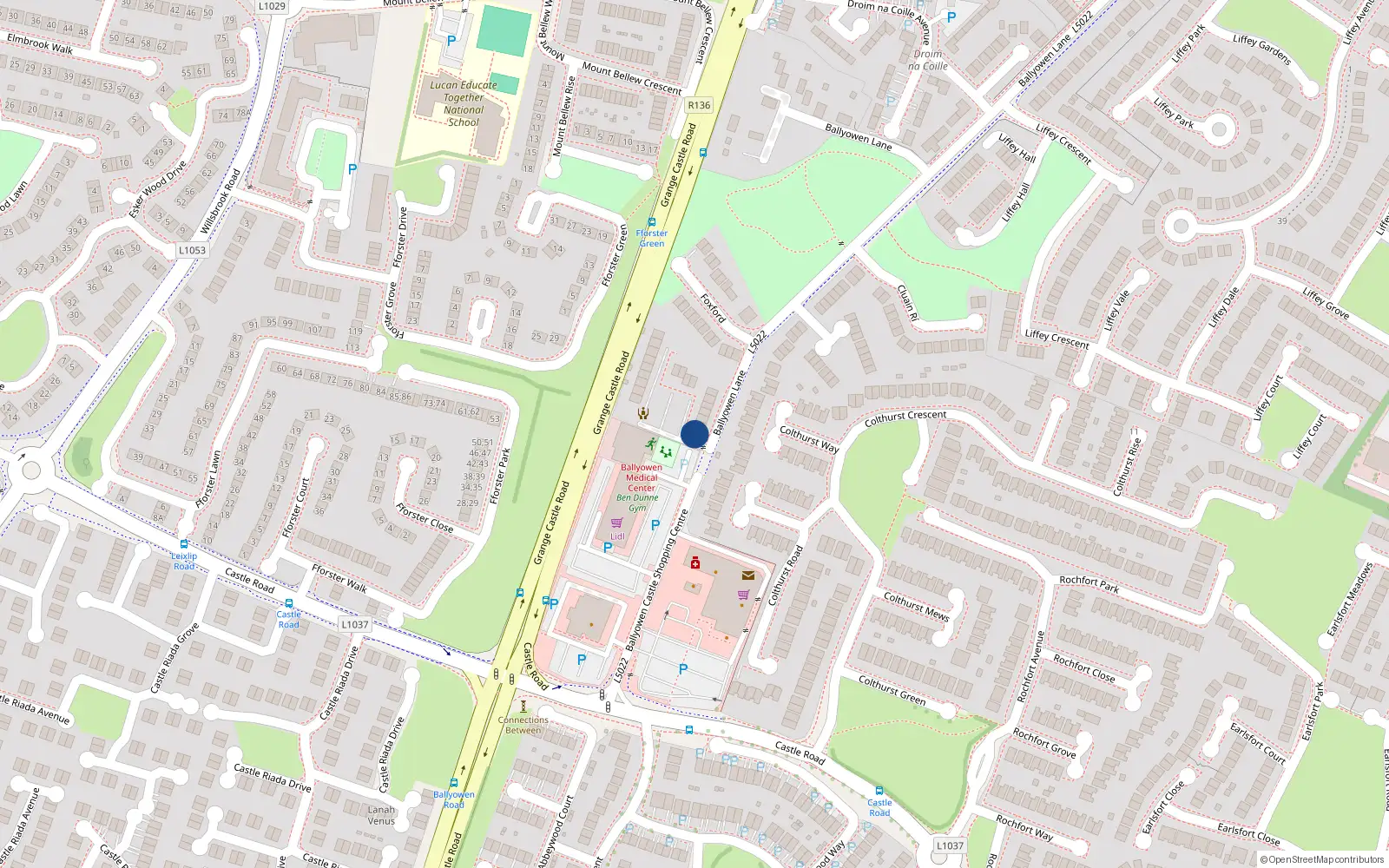 Overhead map showing the location of 14 Foxford Court, Ballyowen Lane, Lucan