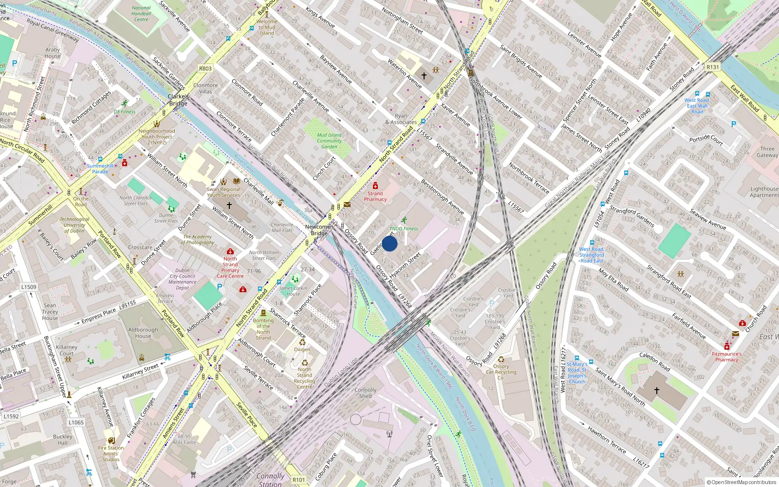 Overhead map showing the location of 14 Gaelic Street, North Strand