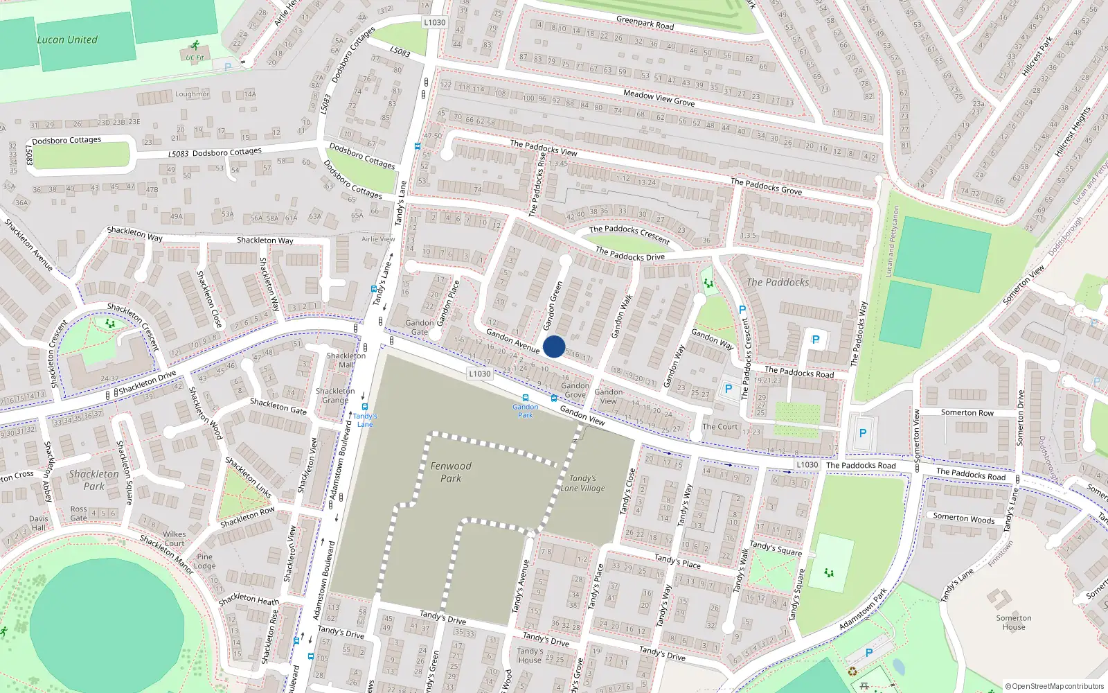 Overhead map showing the location of 14 Gandon Avenue, Lucan
