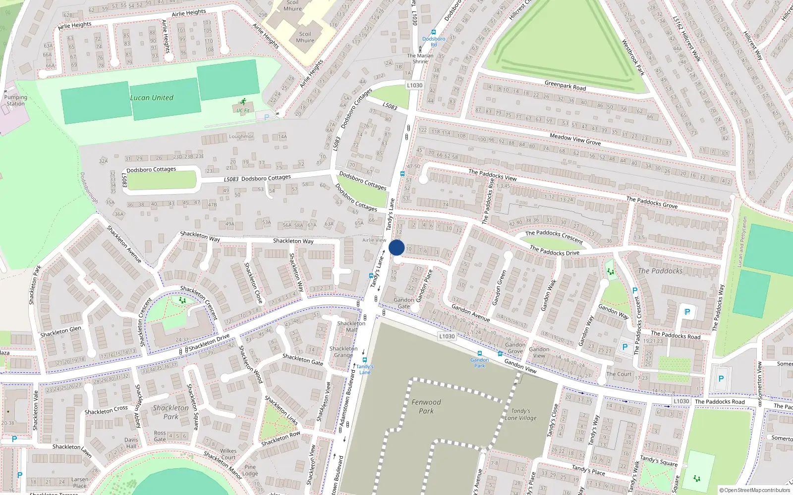 Overhead map showing the location of 14 Gandon Place, Lucan