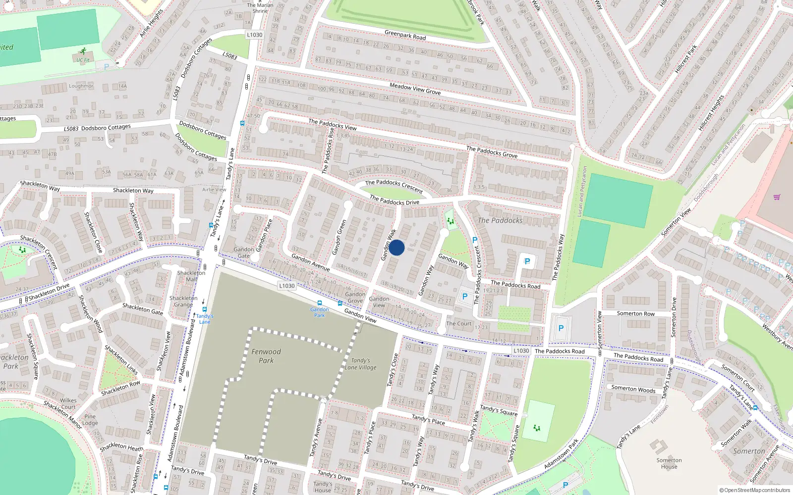 Overhead map showing the location of 14 Gandon Walk, Lucan