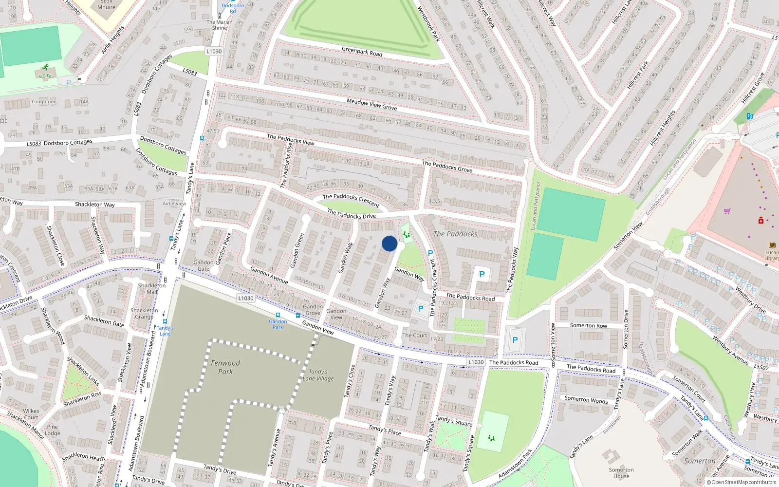 Overhead map showing the location of 14 Gandon Way, Gandon Park, Lucan