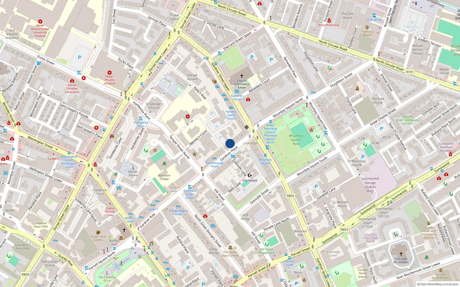 Overhead map showing the location of 14 Gardiner Place, Dublin 1