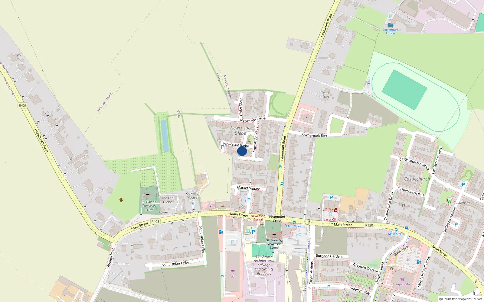 Overhead map showing the location of 14 Glebe Square, Newcastle North