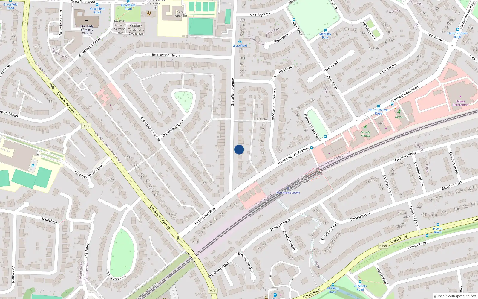 Overhead map showing the location of 14 Gracefield Avenue, Dublin 5