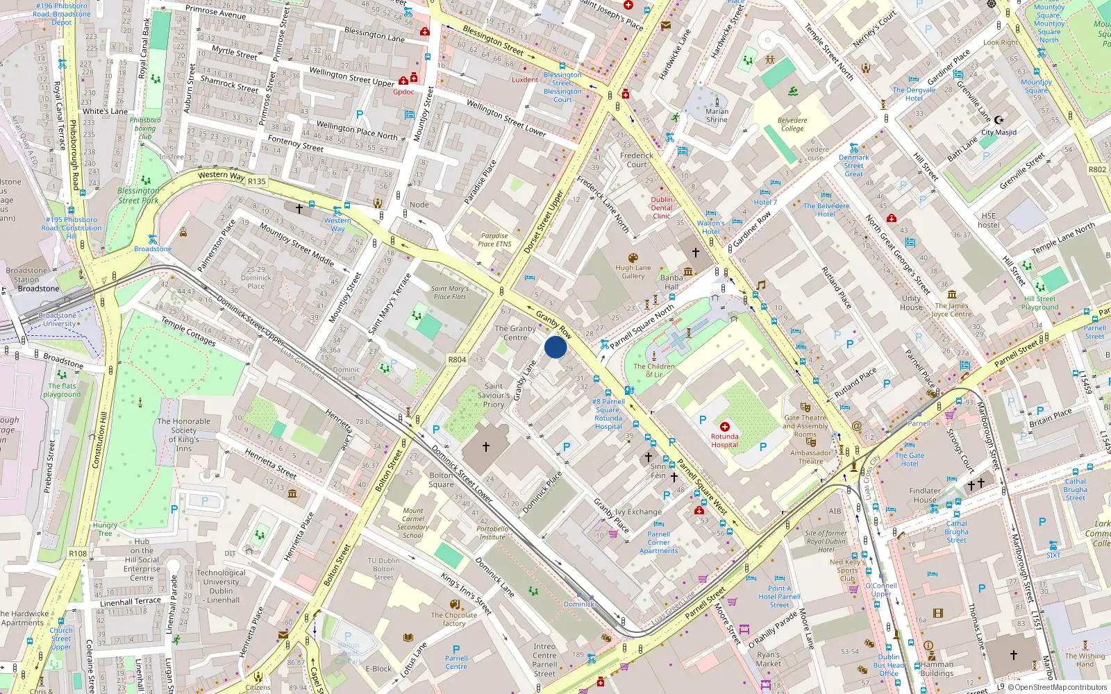 Overhead map showing the location of 14 Granby Row, Dublin 1