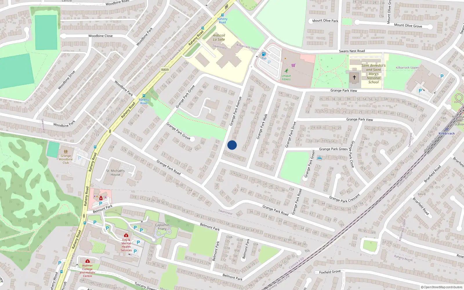 Overhead map showing the location of 14 Grange Park Avenue, Dublin 5