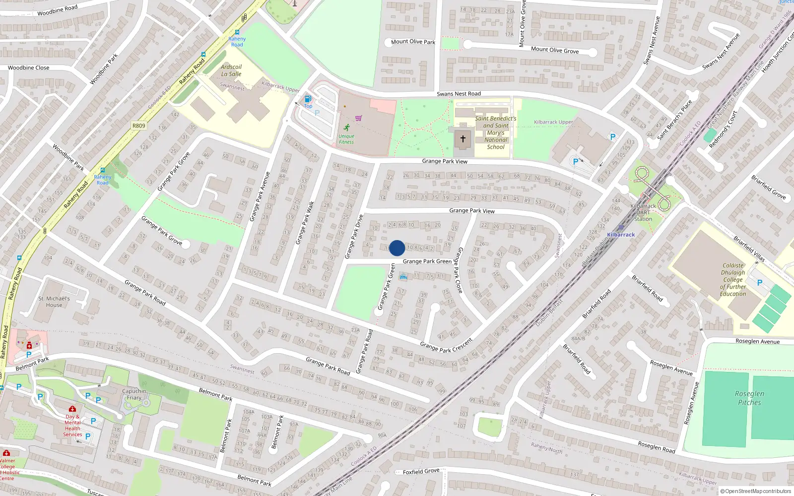 Overhead map showing the location of 14 Grange Park Green, Dublin 5, Dublin