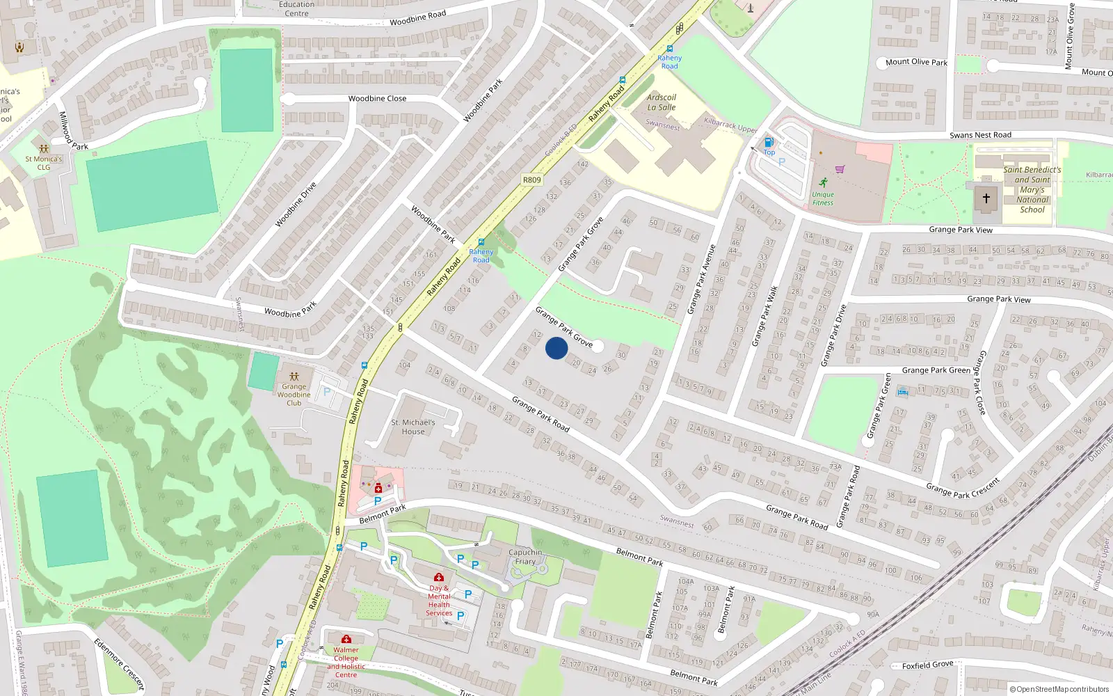 Overhead map showing the location of 14 Grange Park Grove, Dublin 5
