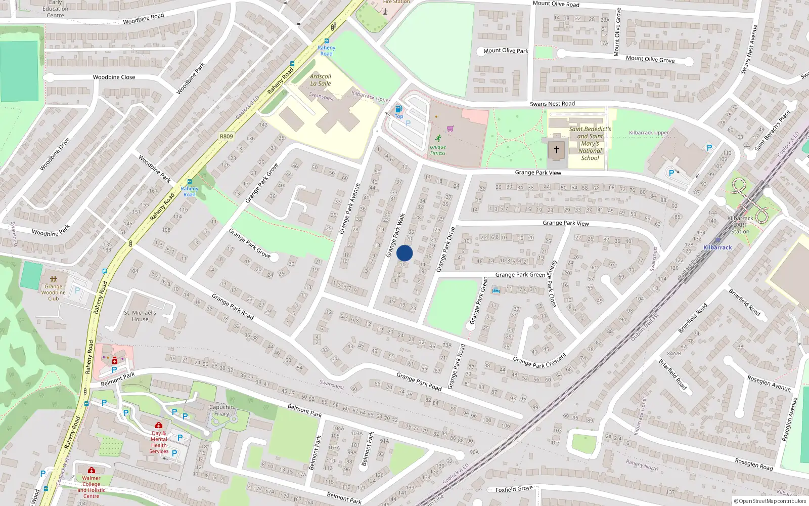 Overhead map showing the location of 14 Grange Park Walk, Dublin 5