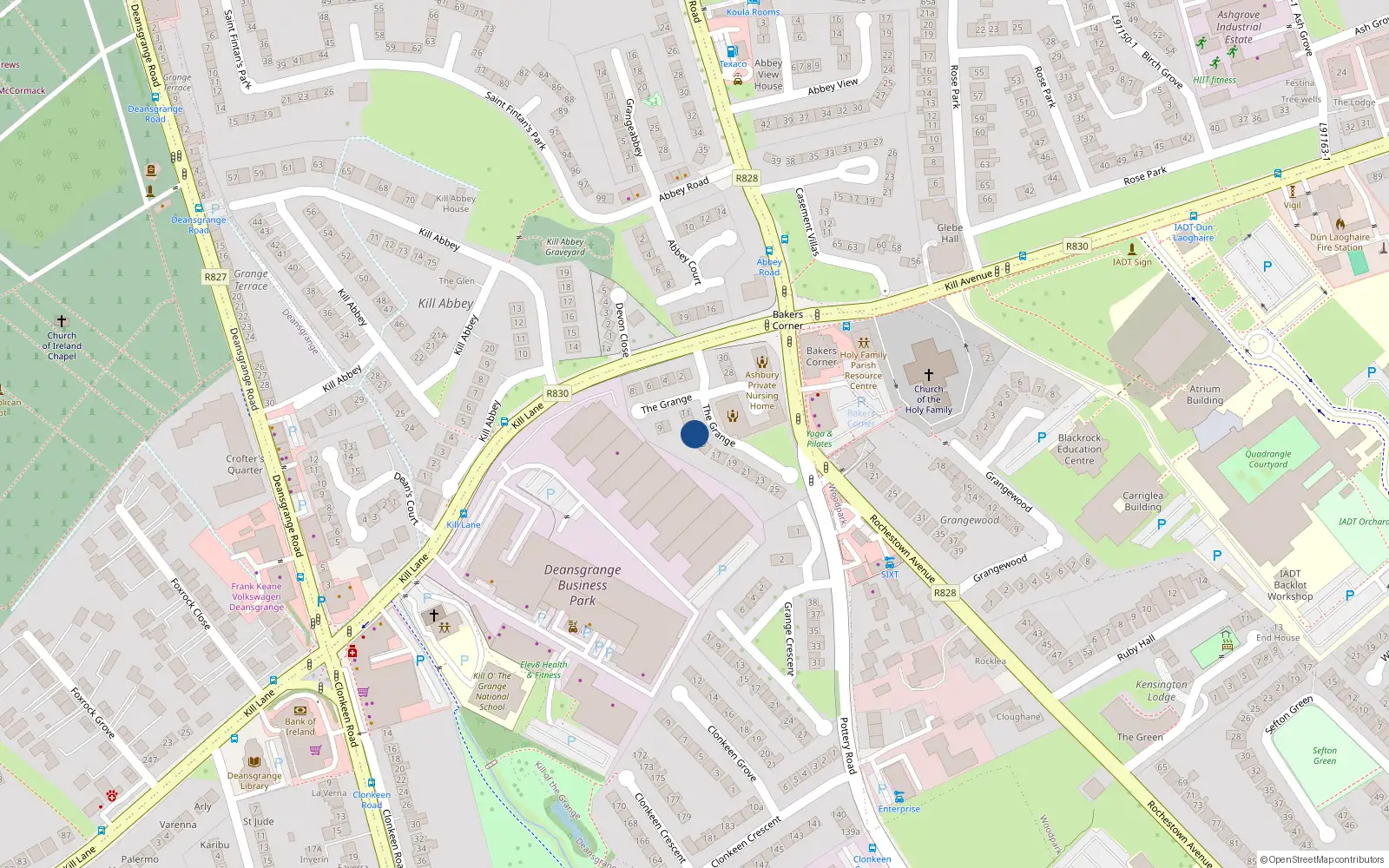 Overhead map showing the location of 14 Grange Terrace, Deansgrange, Blackrock