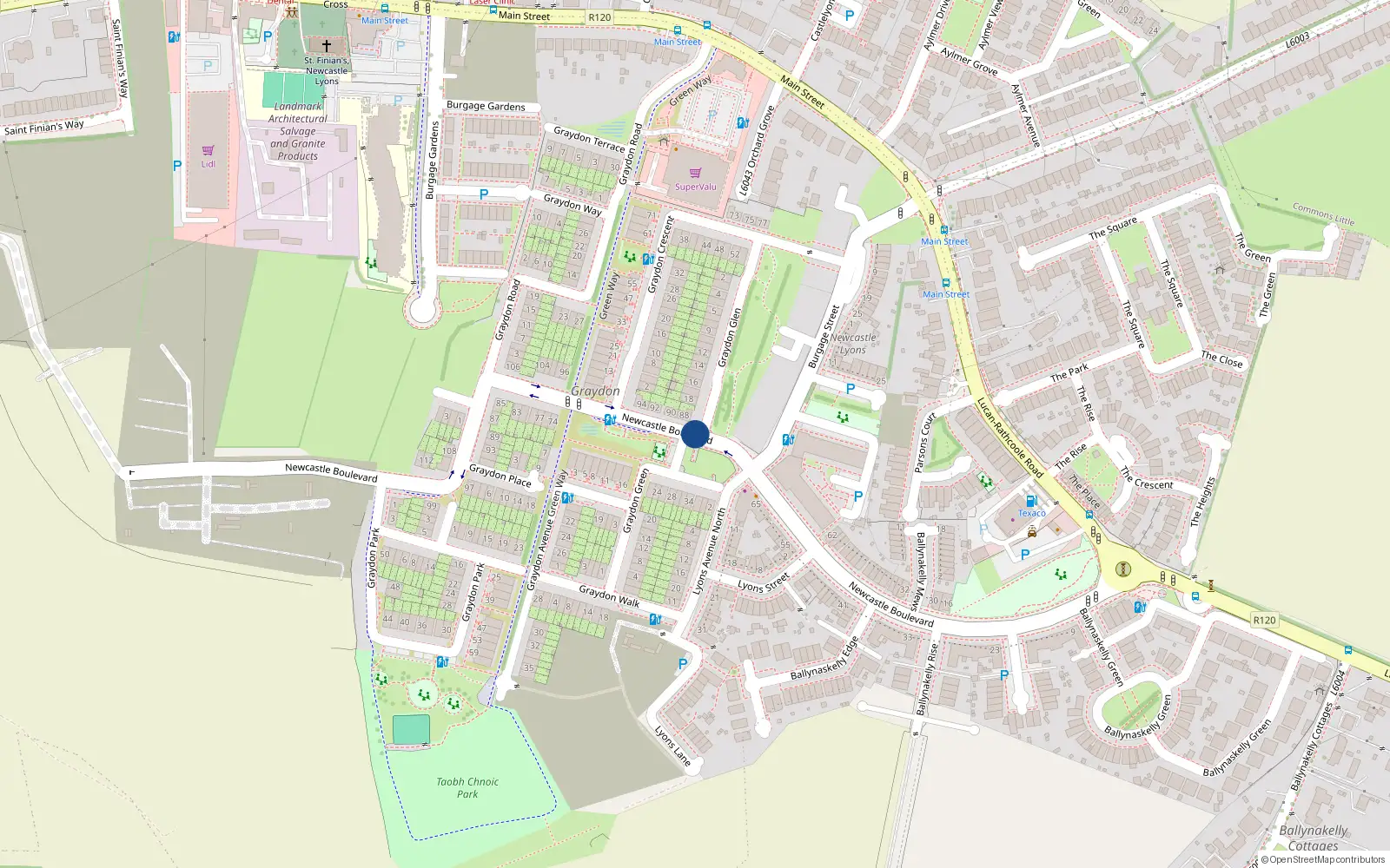 Overhead map showing the location of 14 Graydon Glen, Newcastle South