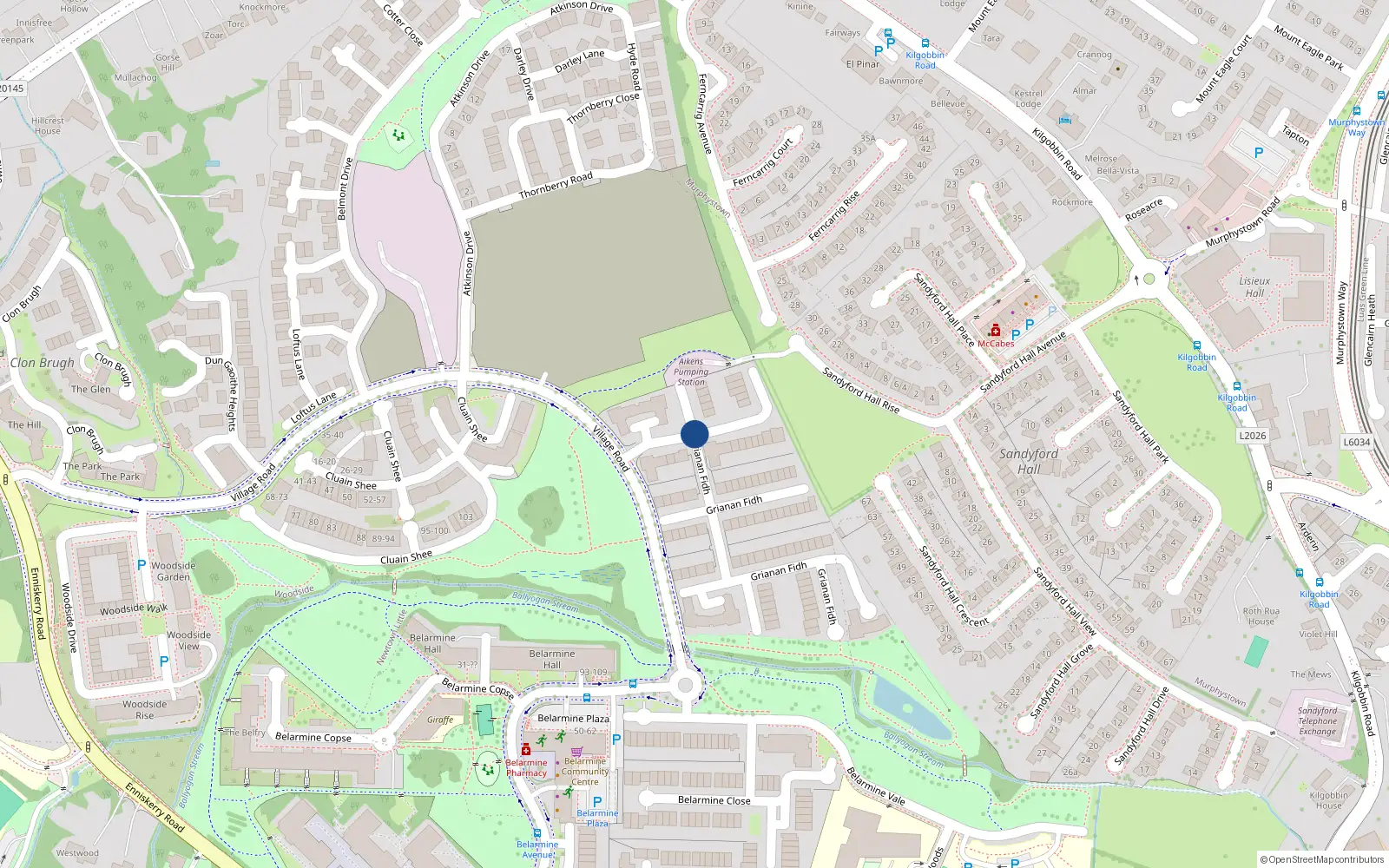 Overhead map showing the location of 14 Grianan Fidh, Sandyford