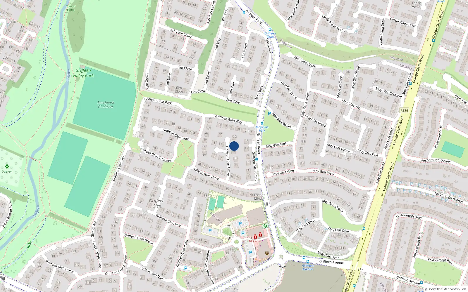Overhead map showing the location of 14 Griffeen Glen Grove, Lucan