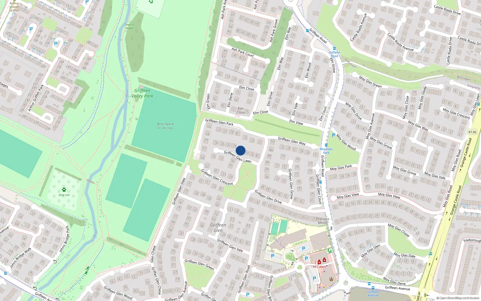 Overhead map showing the location of 14 Griffeen Glen Lawn, Lucan
