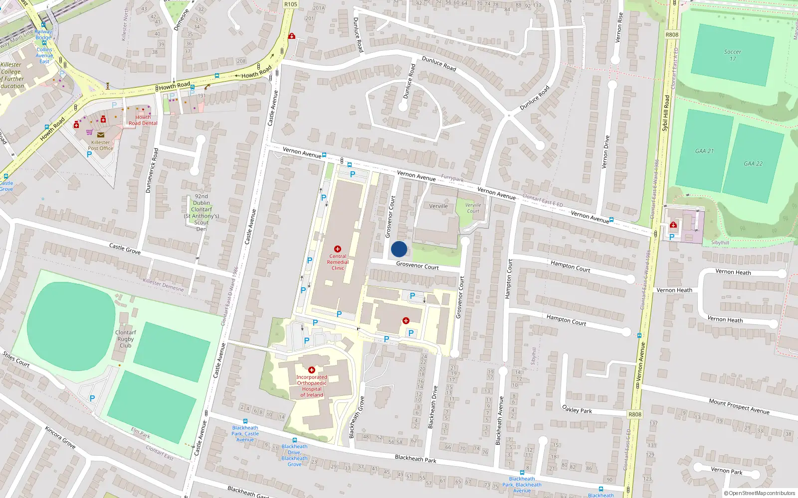 Overhead map showing the location of 14 Grosvenor Court, Dublin 3