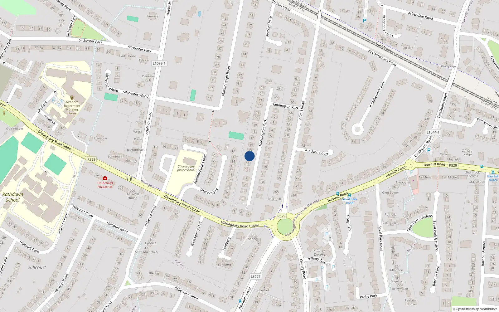 Overhead map showing the location of 14 Haddington Park, Dublin