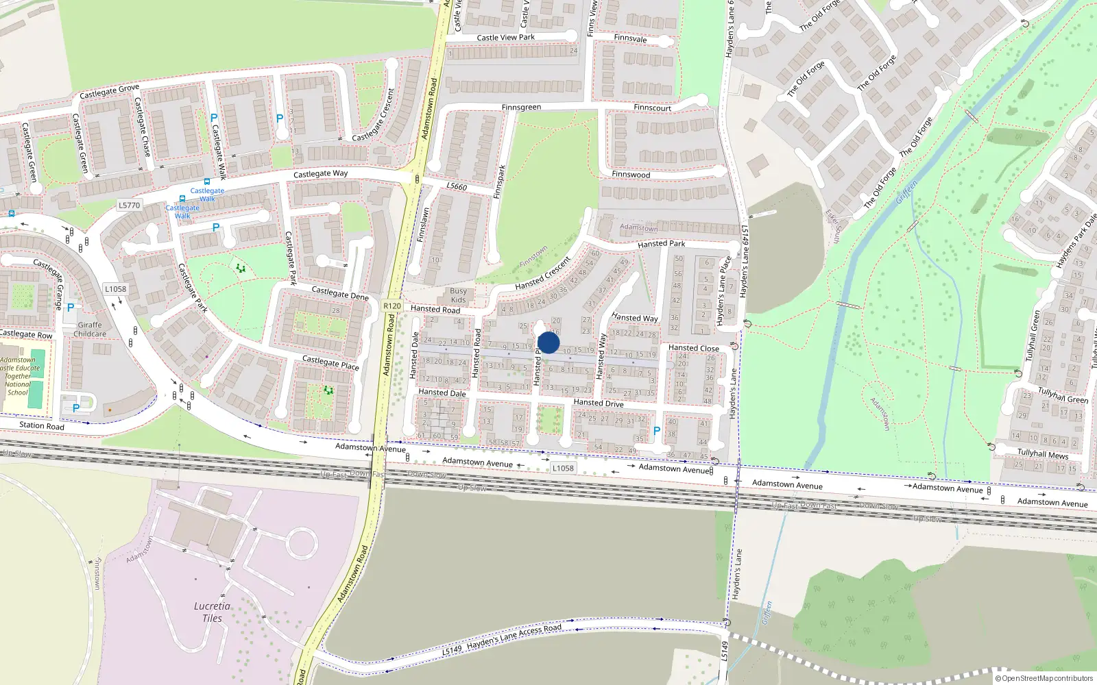 Overhead map showing the location of 14 Hansted Place, Newcastle Road, Lucan